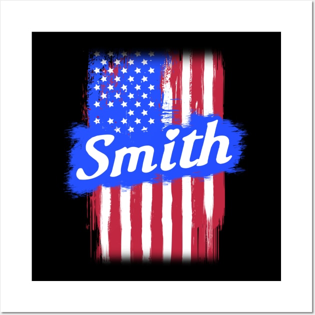 American Flag Smith Family Gift T-shirt For Men Women, Surname Last Name Wall Art by darius2019